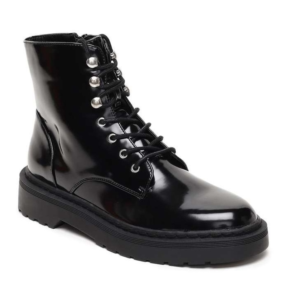 Black Patent Lace-Up Ankle Boots